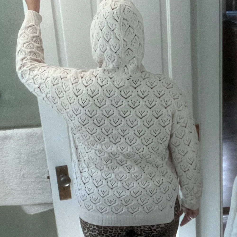 New no tag Artelier Nicole Miller Ivory beige Crochet Hooded Knit Sweater  1x - Picture 3 of 13